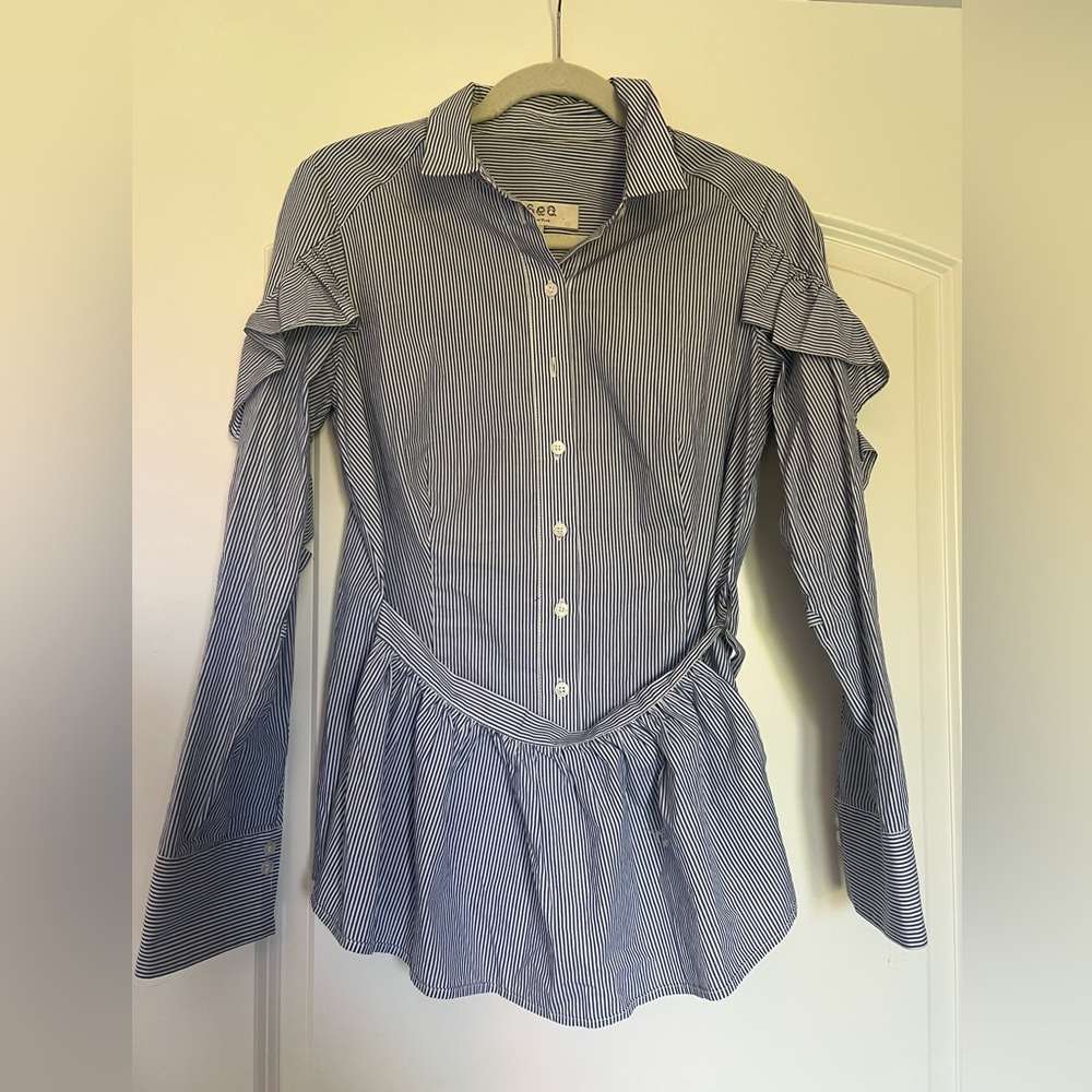 Sea New York Striped Peplum Button-Down Shirt (Size 6)